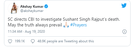 સુશાંત કેસની તપાસ સુપ્રીમ કોર્ટે CBIને સોંપાતા,બોલિવૂડ સ્ટાર્સએ આપ્યા પોતાના રિએેક્શન 3 akkk