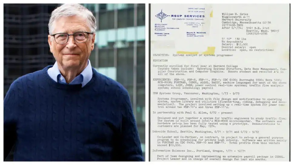 આવું છે બિલ ગેટ્સનું રીઝયુંમ! 48 વર્ષ જૂનો ફોટો કર્યો શેર 2