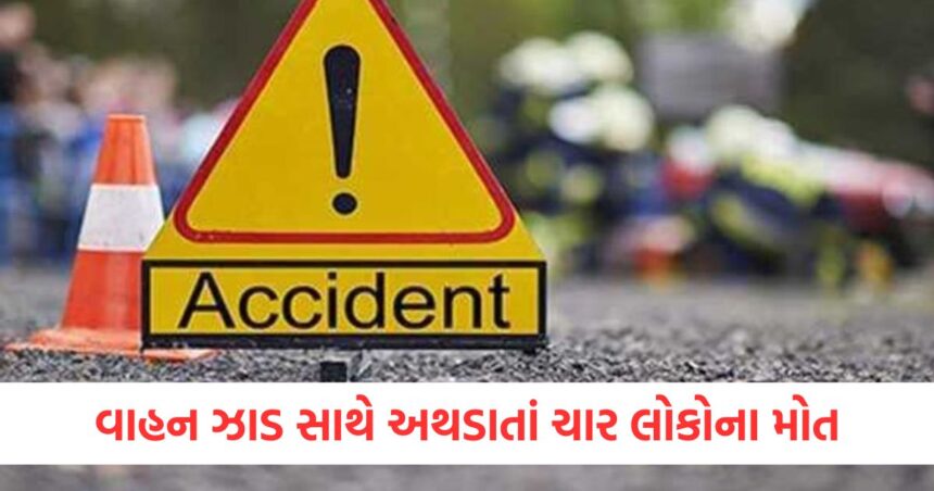 રાજકોટ: વાહન ઝાડ સાથે અથડાતાં ચાર લોકોના મોત 1 Four people died after vehicle collided with tree